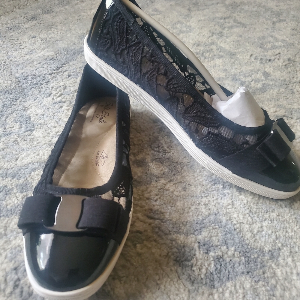Soft Style Womens Fagan loafer Black Lace Comfort 7 Preppy Biker Flats Slip On